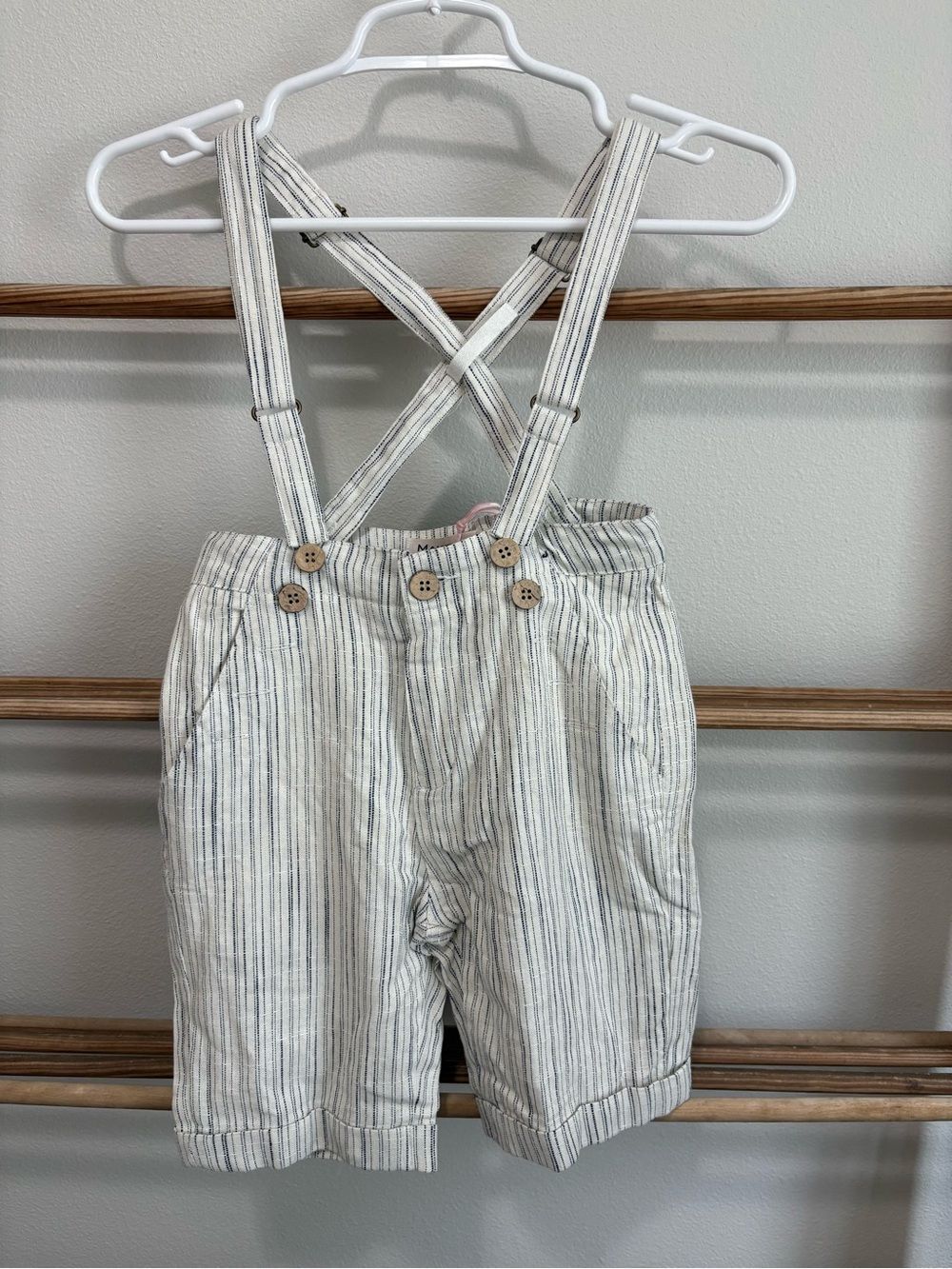 Mauve Kids Striped Suspender Shorts - Coastal Vintage Style